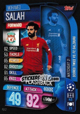 Sticker Mohamed Salah - UEFA Champions League 2019-2020. Match Attax Extra. UK Edition n. FB2 - Topps