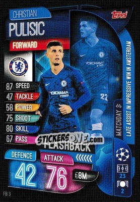Sticker Christian Pulisic - UEFA Champions League 2019-2020. Match Attax Extra. UK Edition n. FB3 - Topps