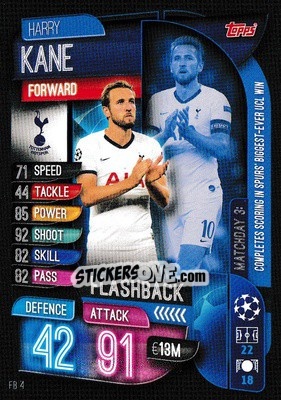 Sticker Harry Kane - UEFA Champions League 2019-2020. Match Attax Extra. UK Edition n. FB4 - Topps