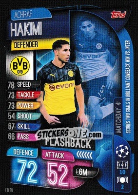 Sticker Achraf Hakimi - UEFA Champions League 2019-2020. Match Attax Extra. UK Edition n. FB10 - Topps