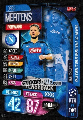 Sticker Dries Mertens - UEFA Champions League 2019-2020. Match Attax Extra. UK Edition n. FB12 - Topps