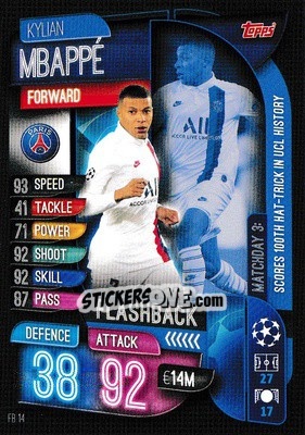 Sticker Kylian Mbappé - UEFA Champions League 2019-2020. Match Attax Extra. UK Edition n. FB14 - Topps