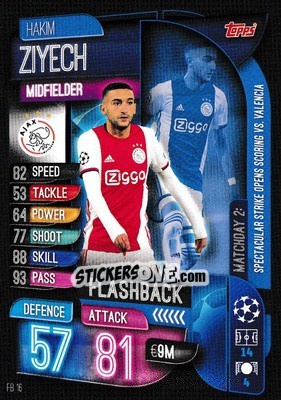 Sticker Hakim Ziyech - UEFA Champions League 2019-2020. Match Attax Extra. UK Edition n. FB16 - Topps