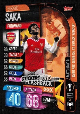 Figurina Bukayo Saka - UEFA Champions League 2019-2020. Match Attax Extra. UK Edition - Topps