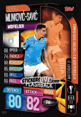 Sticker Sergej Milinkovic-Savic - UEFA Champions League 2019-2020. Match Attax Extra. UK Edition n. FB22 - Topps
