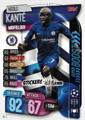 Sticker N'Golo Kanté - UEFA Champions League 2019-2020. Match Attax Extra. UK Edition n. SB3 - Topps