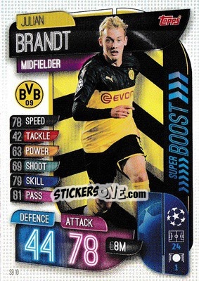 Sticker Julian Brandt - UEFA Champions League 2019-2020. Match Attax Extra. UK Edition n. SB10 - Topps