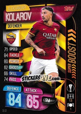 Cromo Aleksandar Kolarov - UEFA Champions League 2019-2020. Match Attax Extra. UK Edition - Topps