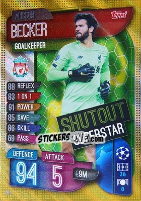 Sticker Alisson Becker - UEFA Champions League 2019-2020. Match Attax Extra. UK Edition - Topps