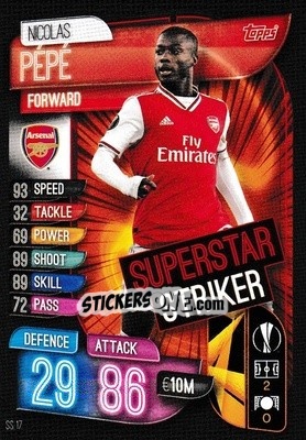 Sticker Nicolas Pépé - UEFA Champions League 2019-2020. Match Attax Extra. UK Edition n. SS17 - Topps