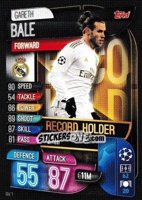 Sticker Gareth Bale - UEFA Champions League 2019-2020. Match Attax Extra. UK Edition n. RH1 - Topps