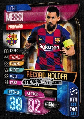 Sticker Lionel Messi - UEFA Champions League 2019-2020. Match Attax Extra. UK Edition n. RH4 - Topps