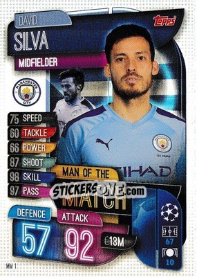 Sticker David Silva - UEFA Champions League 2019-2020. Match Attax Extra. UK Edition n. MM1 - Topps