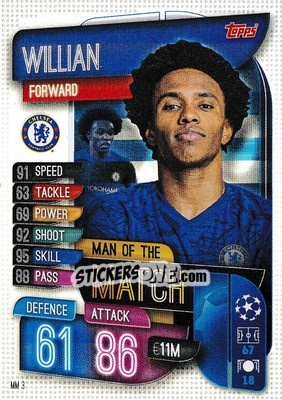 Sticker Willian - UEFA Champions League 2019-2020. Match Attax Extra. UK Edition n. MM3 - Topps
