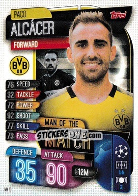 Sticker Paco Alcácer - UEFA Champions League 2019-2020. Match Attax Extra. UK Edition n. MM10 - Topps
