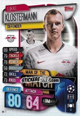 Sticker Lukas Klostermann - UEFA Champions League 2019-2020. Match Attax Extra. UK Edition n. MM11 - Topps