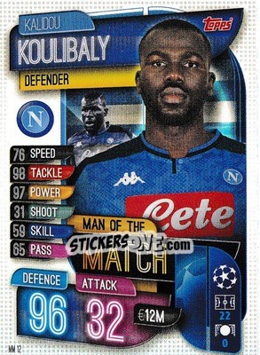 Sticker Kalidou Koulibaly - UEFA Champions League 2019-2020. Match Attax Extra. UK Edition n. MM12 - Topps