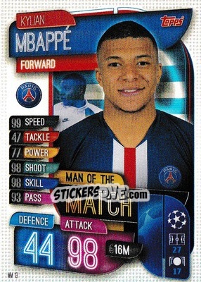 Sticker Kylian Mbappé - UEFA Champions League 2019-2020. Match Attax Extra. UK Edition n. MM13 - Topps