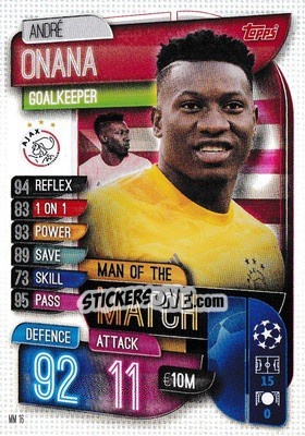 Sticker André Onana - UEFA Champions League 2019-2020. Match Attax Extra. UK Edition - Topps