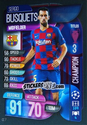 Sticker Sergio Busquets - UEFA Champions League 2019-2020. Match Attax Extra. UK Edition - Topps