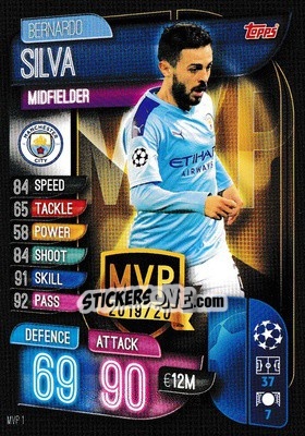Sticker Bernardo Silva - UEFA Champions League 2019-2020. Match Attax Extra. UK Edition n. MVP1 - Topps