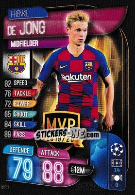 Sticker Frenkie de Jong - UEFA Champions League 2019-2020. Match Attax Extra. UK Edition n. MVP3 - Topps