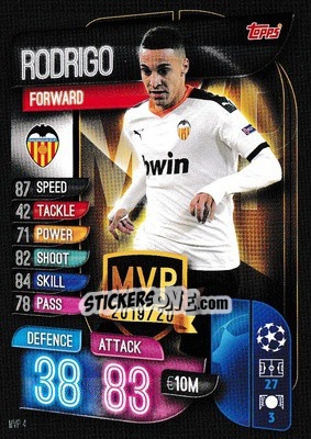 Sticker Rodrigo - UEFA Champions League 2019-2020. Match Attax Extra. UK Edition n. MVP4 - Topps