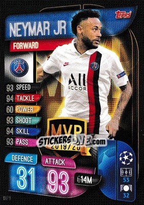 Sticker Neymar Jr - UEFA Champions League 2019-2020. Match Attax Extra. UK Edition n. MVP5 - Topps