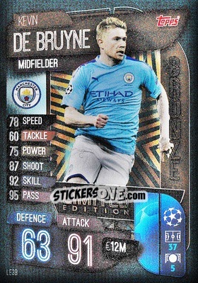 Sticker Kevin De Bruyne - UEFA Champions League 2019-2020. Match Attax Extra. UK Edition n. LE3B - Topps