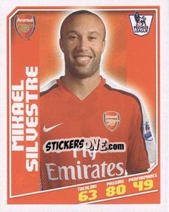 Sticker Mikael Silvestre - Premier League Inglese 2008-2009 n. 8 - Topps