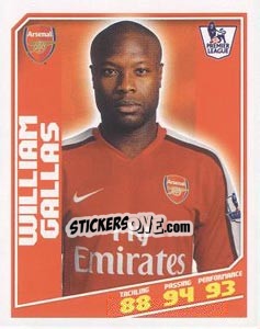 Sticker William Gallas - Premier League Inglese 2008-2009 n. 10 - Topps