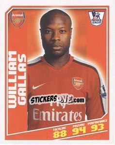 Figurina William Gallas - Premier League Inglese 2008-2009 - Topps