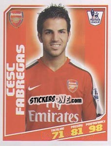 Sticker Cesc Fabregas - Premier League Inglese 2008-2009 n. 15 - Topps