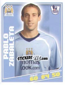 Sticker Pablo Zabaleta - Premier League Inglese 2008-2009 n. 199 - Topps