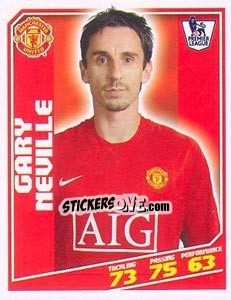 Sticker Gary Neville - Premier League Inglese 2008-2009 n. 278 - Topps