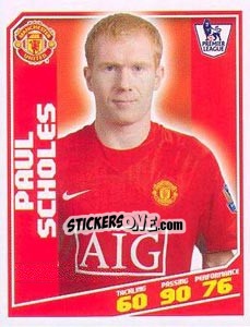 Sticker Paul Scholes - Premier League Inglese 2008-2009 n. 288 - Topps