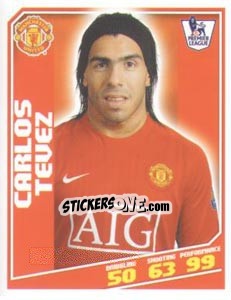 Sticker Carlos Tevez - Premier League Inglese 2008-2009 n. 291 - Topps