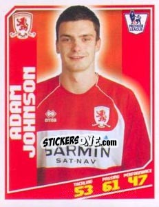 Cromo Adam Johnson - Premier League Inglese 2008-2009 - Topps