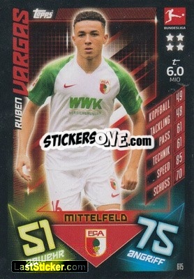Sticker Ruben Vargas - German Fussball Bundesliga 2019-2020. Match Attax Extra n. 615 - Topps