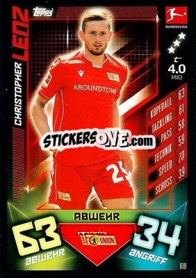 Sticker Christopher Lenz - German Fussball Bundesliga 2019-2020. Match Attax Extra n. 619 - Topps