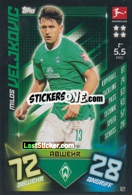 Sticker Milos Veljkovic - German Fussball Bundesliga 2019-2020. Match Attax Extra n. 622 - Topps