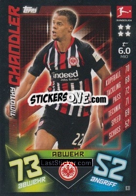 Sticker Timothy Chandler - German Fussball Bundesliga 2019-2020. Match Attax Extra n. 631 - Topps