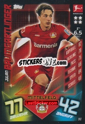 Cromo Julian Baumgartlinger - German Fussball Bundesliga 2019-2020. Match Attax Extra - Topps