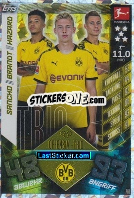 Sticker Jadon Sancho / julian Brandt / thorgan Hazard - German Fussball Bundesliga 2019-2020. Match Attax Extra n. 761 - Topps