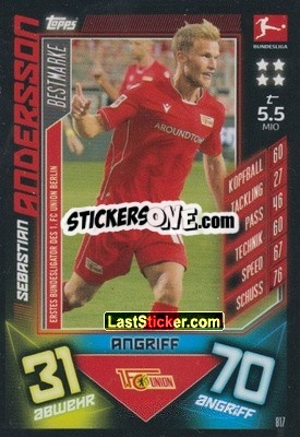 Sticker Sebastian Andersson - German Fussball Bundesliga 2019-2020. Match Attax Extra n. 817 - Topps