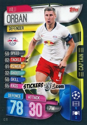 Sticker Willie Orban - UEFA Champions League 2019-2020. Match Attax Extra. Germany n. C11 - Topps