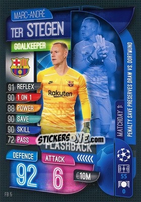 Sticker Marc-Andre ter Stegen - UEFA Champions League 2019-2020. Match Attax Extra. Germany - Topps