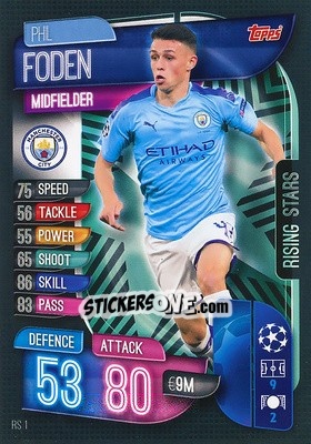 Sticker Phil Foden - UEFA Champions League 2019-2020. Match Attax Extra. Germany n. RS1 - Topps