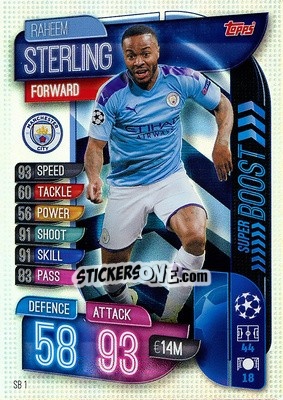 Sticker Raheem Sterling - UEFA Champions League 2019-2020. Match Attax Extra. Germany n. SB1 - Topps