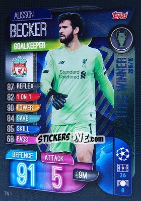 Sticker Alisson Becker - UEFA Champions League 2019-2020. Match Attax Extra. Germany - Topps